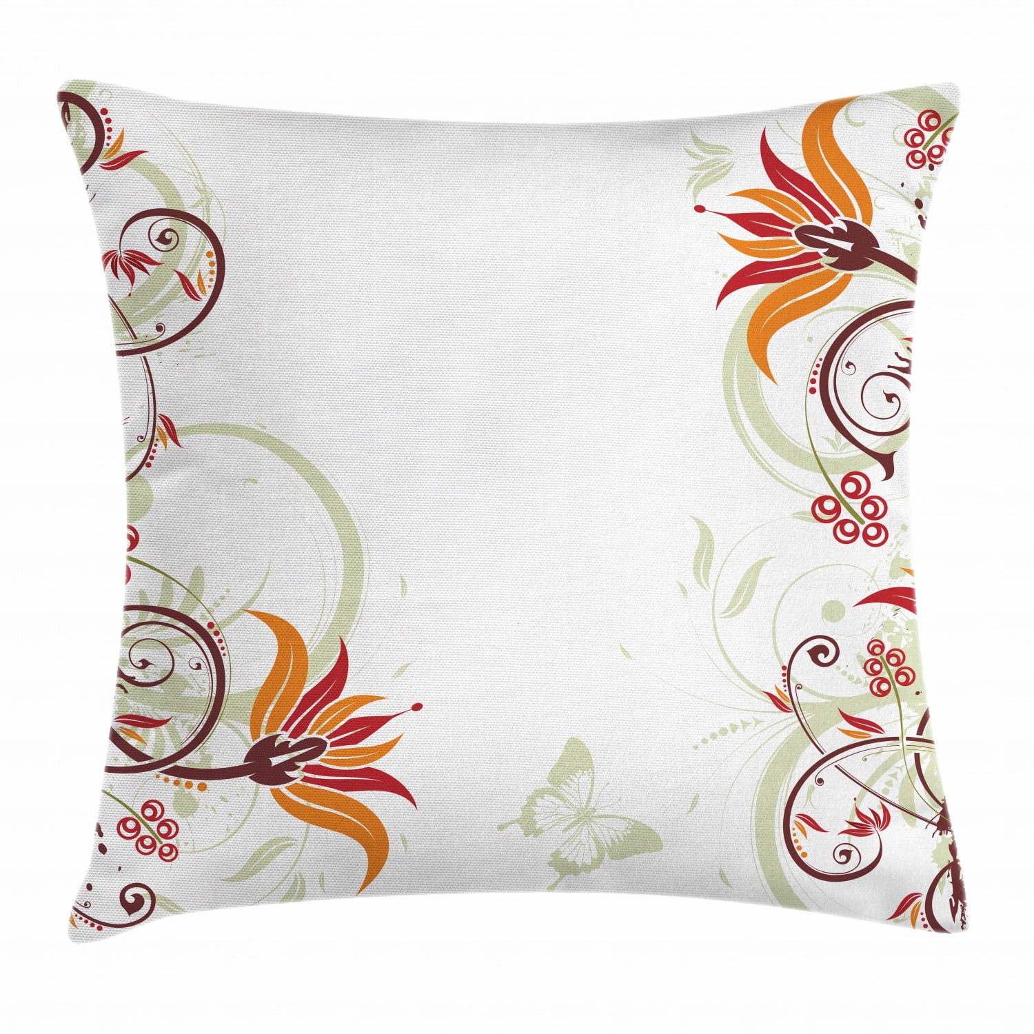 Green and Brown Throw Pillow Cushion Cover, Floral Frame Pattern with