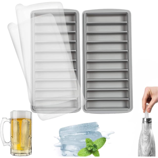 paquetes de bandejas de silicona para cubitos de hielo, fáciles de liberar, apilables con tapa, 10 cavidades, certificado LFGB y sin BPA, ideales para deportes y botellas de agua (paquete de 2, gris)
