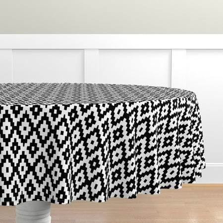 

Cotton Sateen Tablecloth 90 Round - Kilim Geometric Tribal Black White Inspired Bold Graphic Diamond Midcentury Modern Monochrome 1 Print Custom Table Linens by Spoonflower