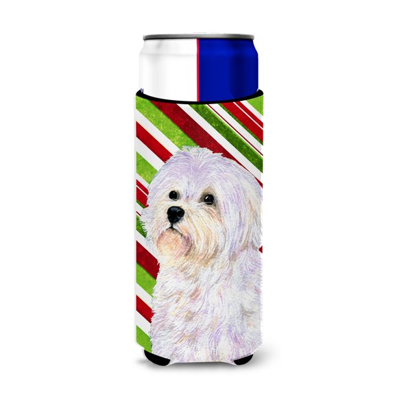 Carolines Treasures SS4550MUK Maltese Candy Cane Holiday Christmas Ultra Hugger for slim cans Slim Can multicolor