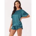 thumbnail image 2 of DARING DIVA Women's Satin Pajama Pullover T-shirt with Shorts Lounge Sets XL Lake Blue, 2 of 6
