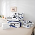 thumbnail image 5 of Manfei Steel Blue Geometric Bedding Comforter Set 7 Pieces, Square Rectangle Full Bedding Set, Abstract Ombre Reversible Fitted Sheet Flat Sheet, Microfiber Bedroom Decor, 5 of 7