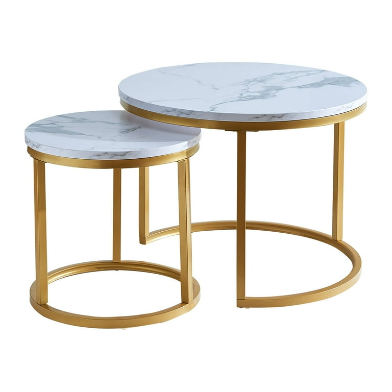 Kepooman Nesting Coffee Table Set of 2 Round Tea Table with