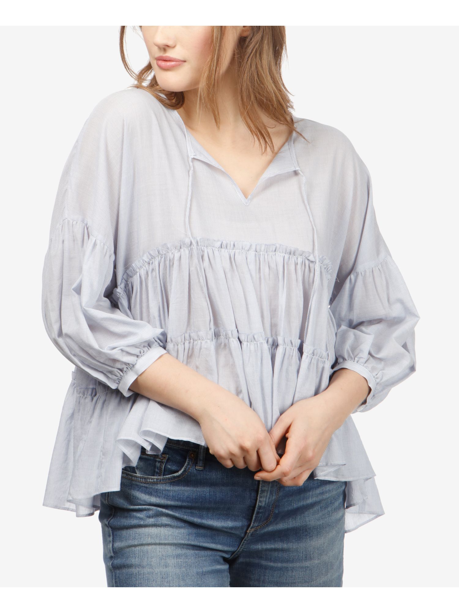 Lucky Brand Womens Plus Size Romantic Peasant Ruffle Top