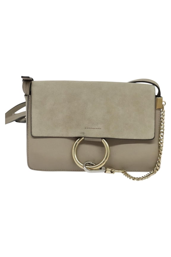 Pre-Owned Chloe Faye Shoulder Bag Leather And Suede Gray Leather Shoulder Bag Bag