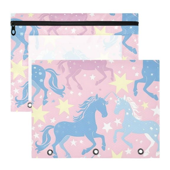 Dreamy Color Unicorns Stars 3-Ring Binder Pouches A4 Size Zipper Pocket File Storage 2 Packs