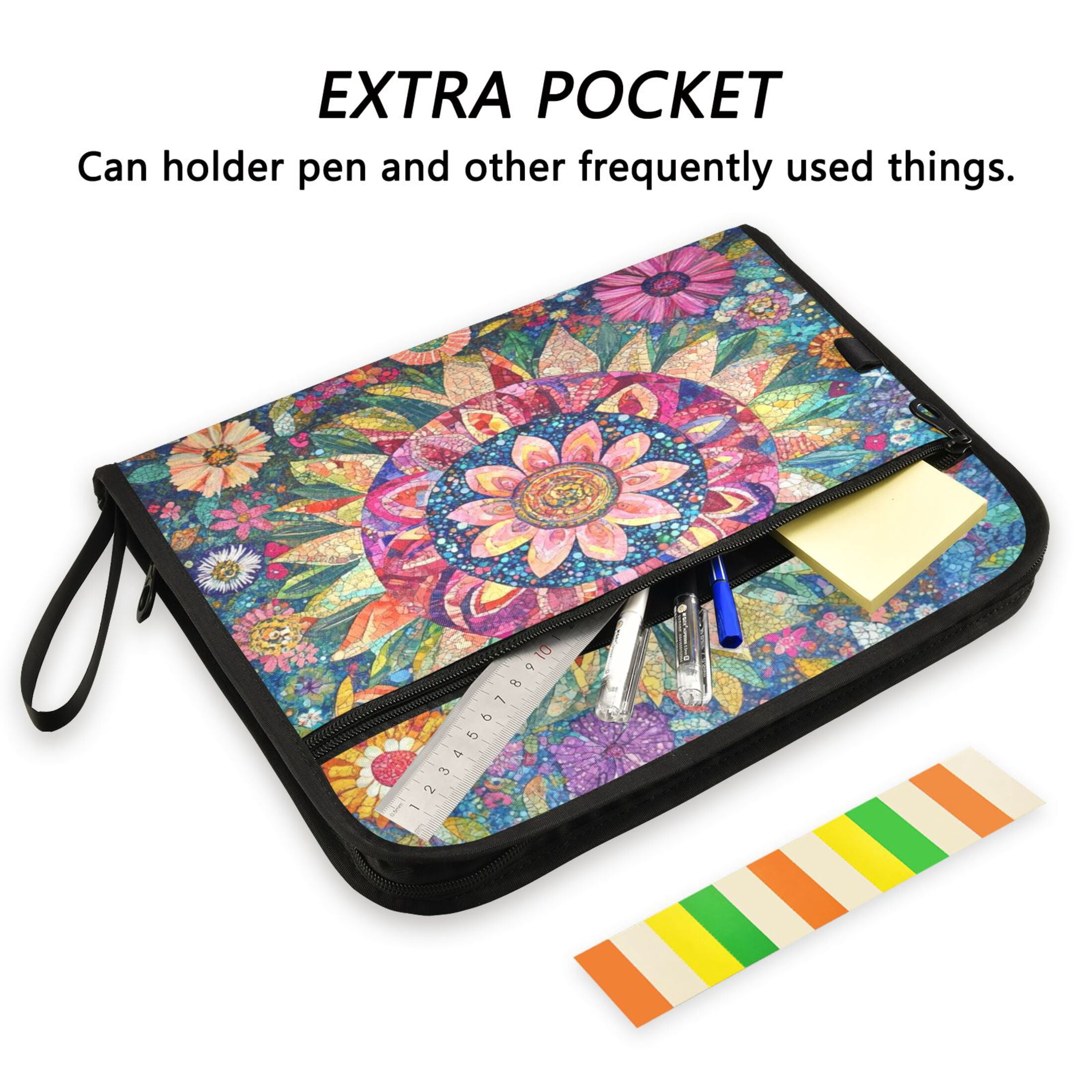 WOBOGO Colorful Blooms Floral Expanding File Folder Letter Size Accordion Filing Organizer 13 Pocket Separate Organ Pocket