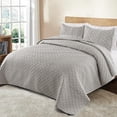 thumbnail image 2 of Exclusivo Mezcla Light Gray King Quilt Set, Weave Pattern Ultrasonic Lightweight Bedspreads, Soft Coverlets Bedding Set with Pillow Shams, 2 of 6