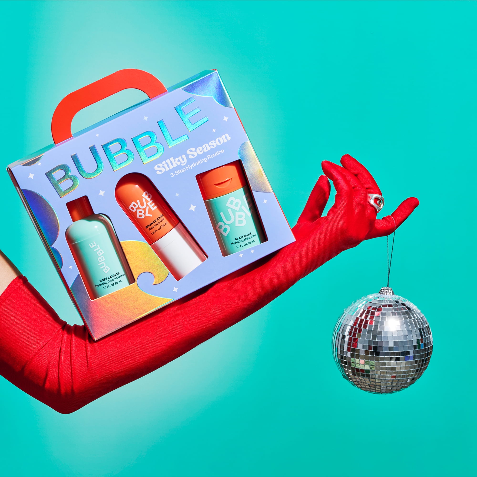 Bubble Skincare Silky Season 3-Step Hydrating Routine, Includes Soft Launch Cleanser, Bounce Back Toner , Slam Dunk Moisturizer, Holiday Kit