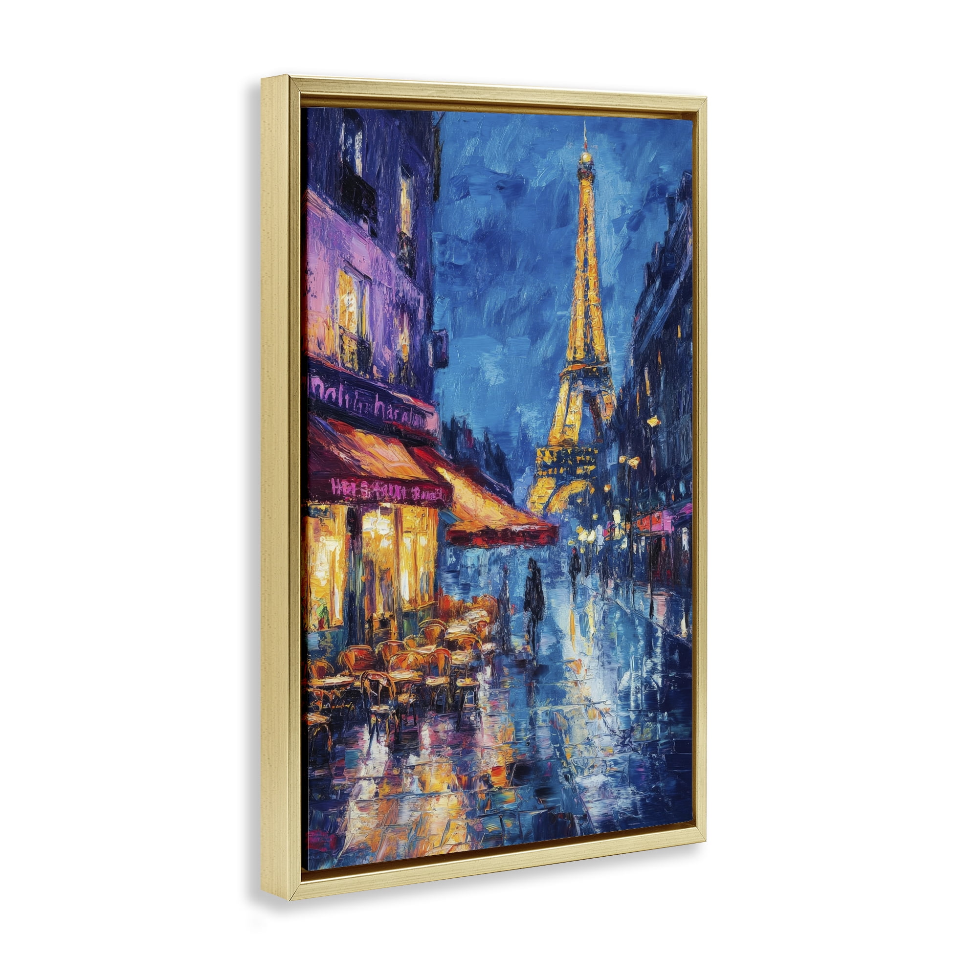 Stupell Industries Dusk Paris Street Scene Gold Framed Floater Canvas Wall Art, design by Petal Prints Design