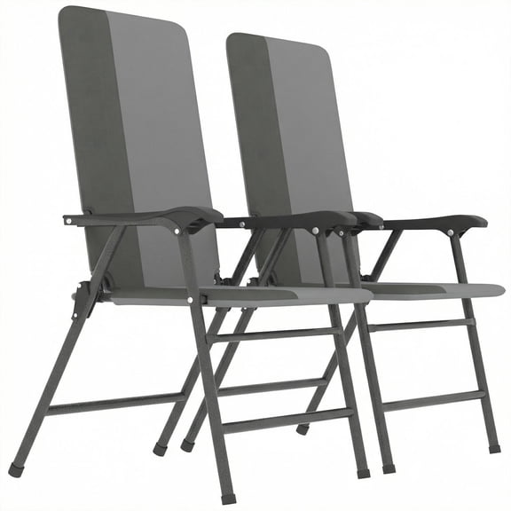 Folding Patio Chairs Set of 2, Padded High Back Lawn Camping Chairs with Armrests, 600D Oxford Fabric, Light Gray