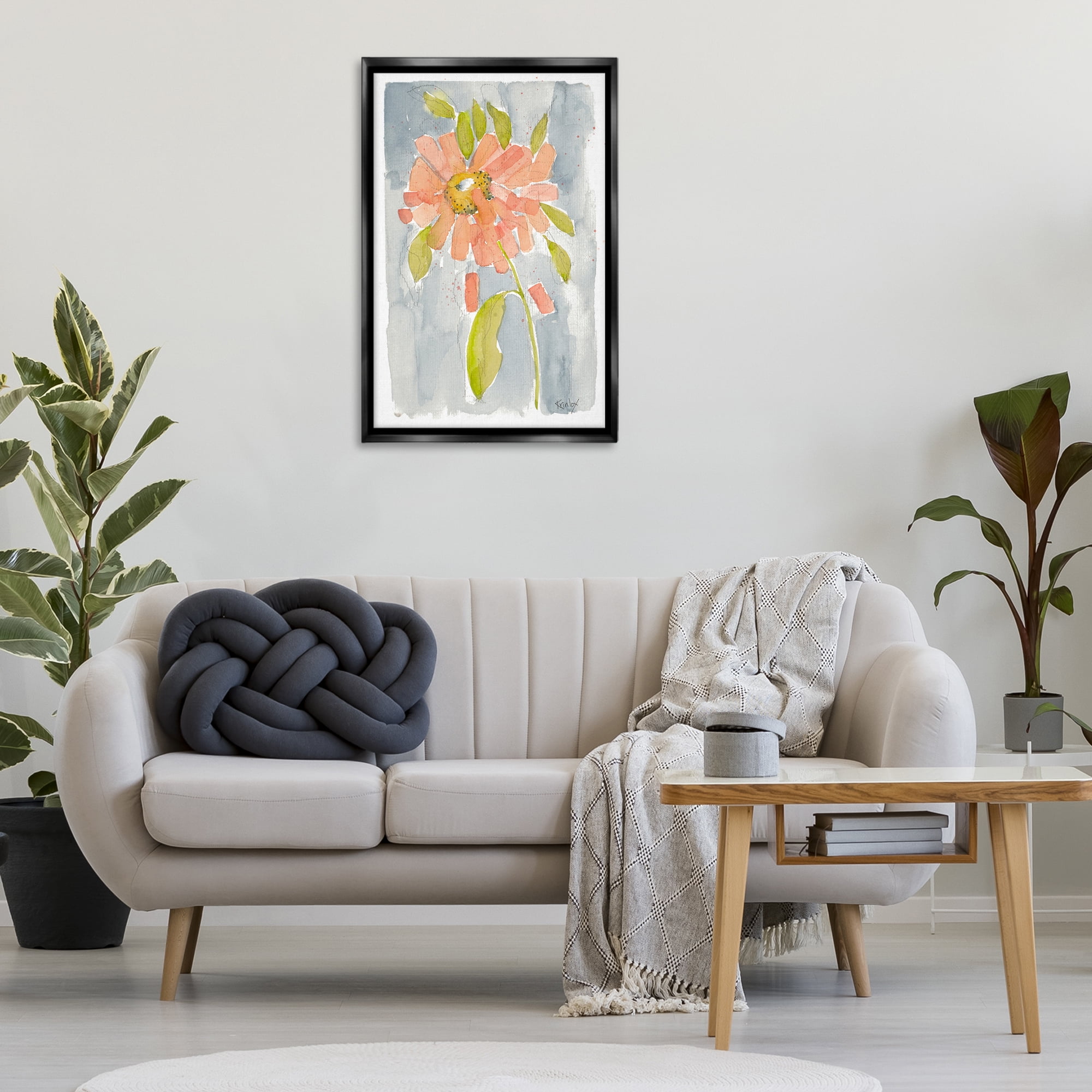 Stupell Industries Abstract Peach Dahlia Botanical & Floral Painting Black Floater Framed Art Print Wall Art, 21 x 31