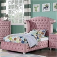 thumbnail image 2 of JERFIT Twin Size Pink Upholstered Bed with Wingback Headboard, Tufted Design and Cabriole Legs for Glam Modern Bedroom, 2 of 6