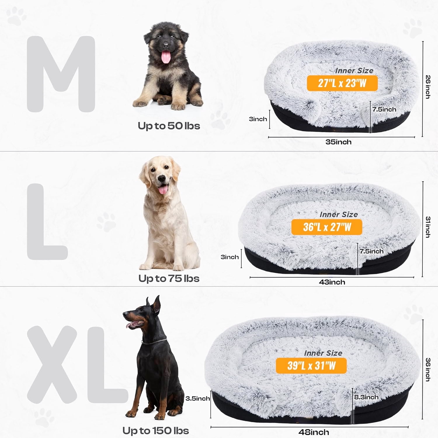 Fluffy Orthopedic Dog Bed Gray 43 Inch Cozy Oval Pet Donut Bed for Large Dogs