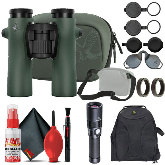 Swarovski 10x32 NL Pure Binoculars (Swarovski Green) + Padded Backpack + Flashlight  + 6Ave Cleaning Kit