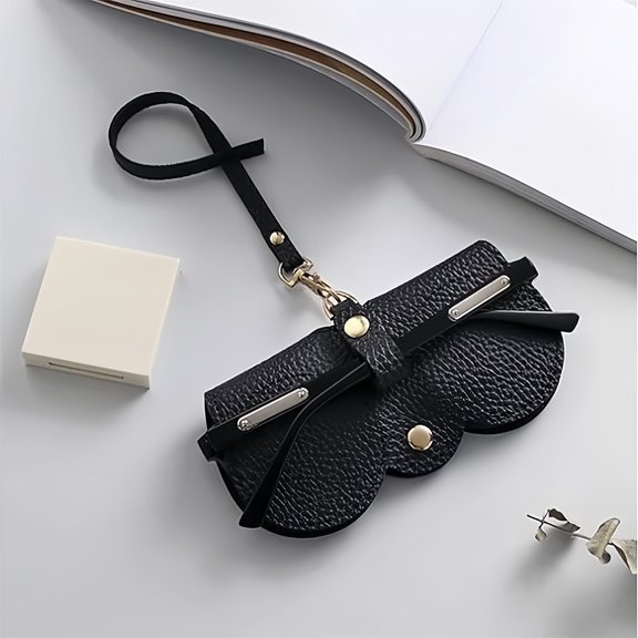 RUNJIG Protective Portable Adult Women Artificial Leather Sunglasses Case, Black