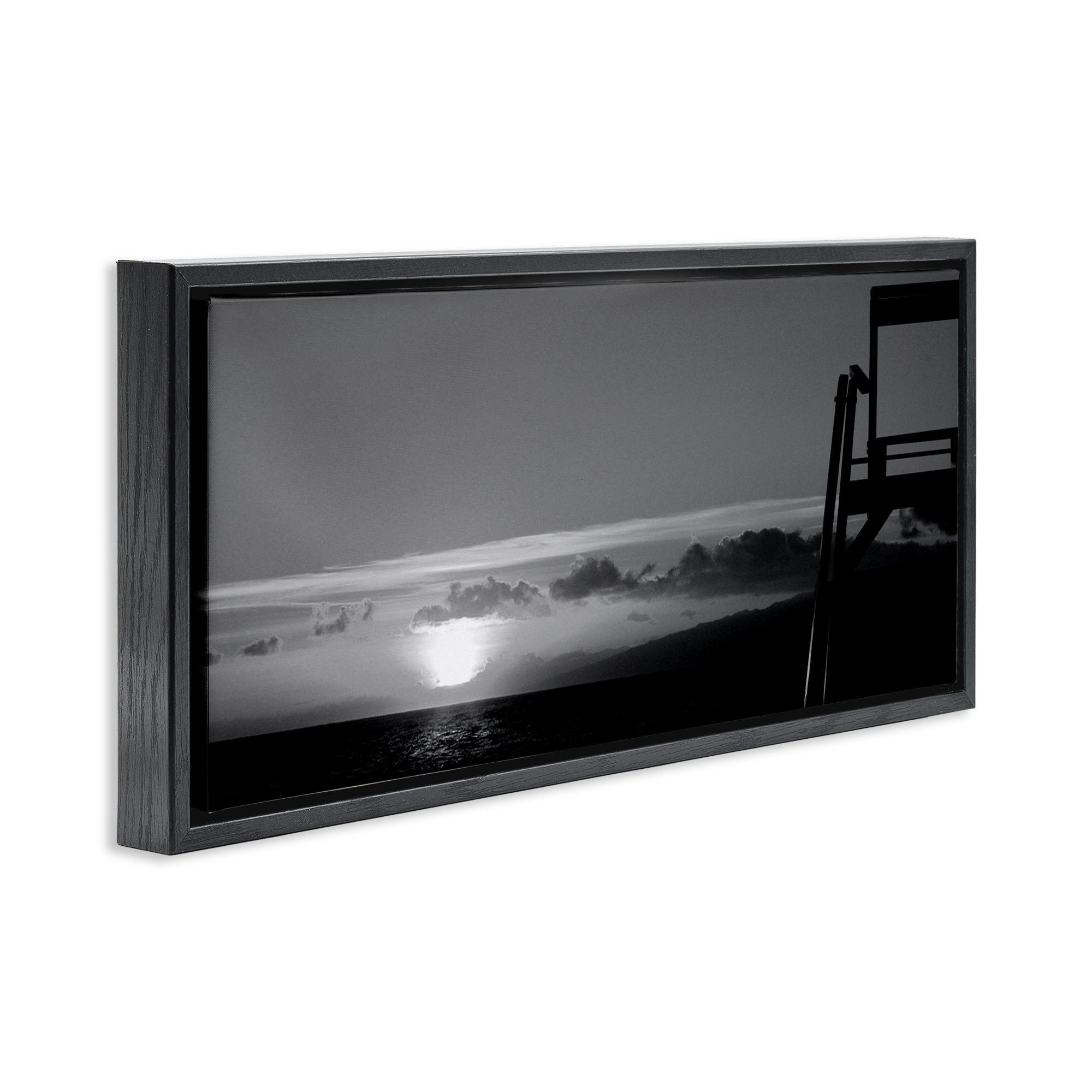 Stupell Industries Sunlit Lifeguard Station Landscape & Nature Photography Black Floater Framed Canvas Art Print Wall Art, 25 x 11