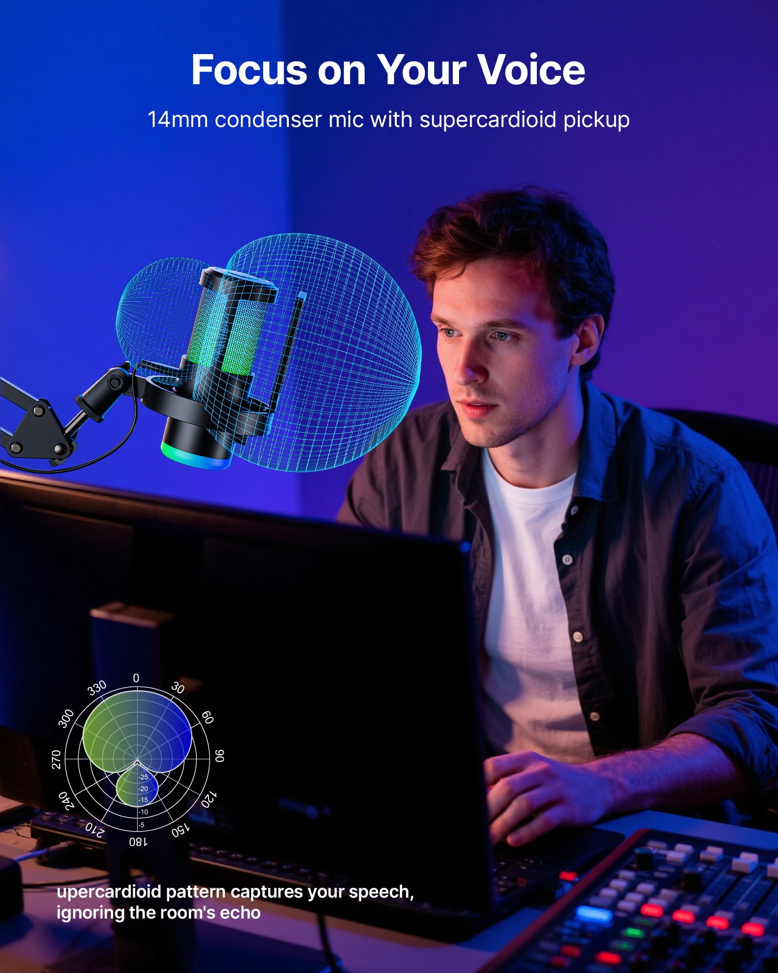 BOYA USB Gaming Microphone for Windows, MasOS, Andriod, iOS, PS4, PS5, Streaming Microphone with 9 RGB, 3.5mm Headphone, Gain Knob, Mute Button, DSP Noise Reduction, (with Desktop Stand )