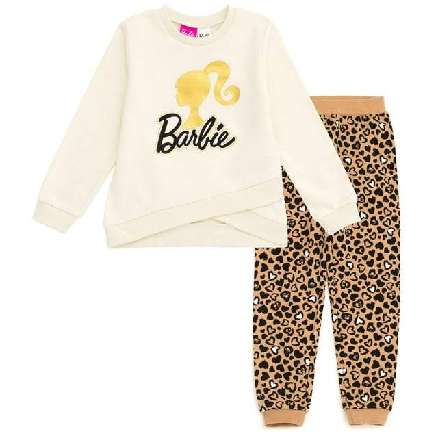 Conjunto de ropa para niñas pequeñas, sudadera cruzada de forro polar y pantalones deportivos con estampado de guepardo, 7-8