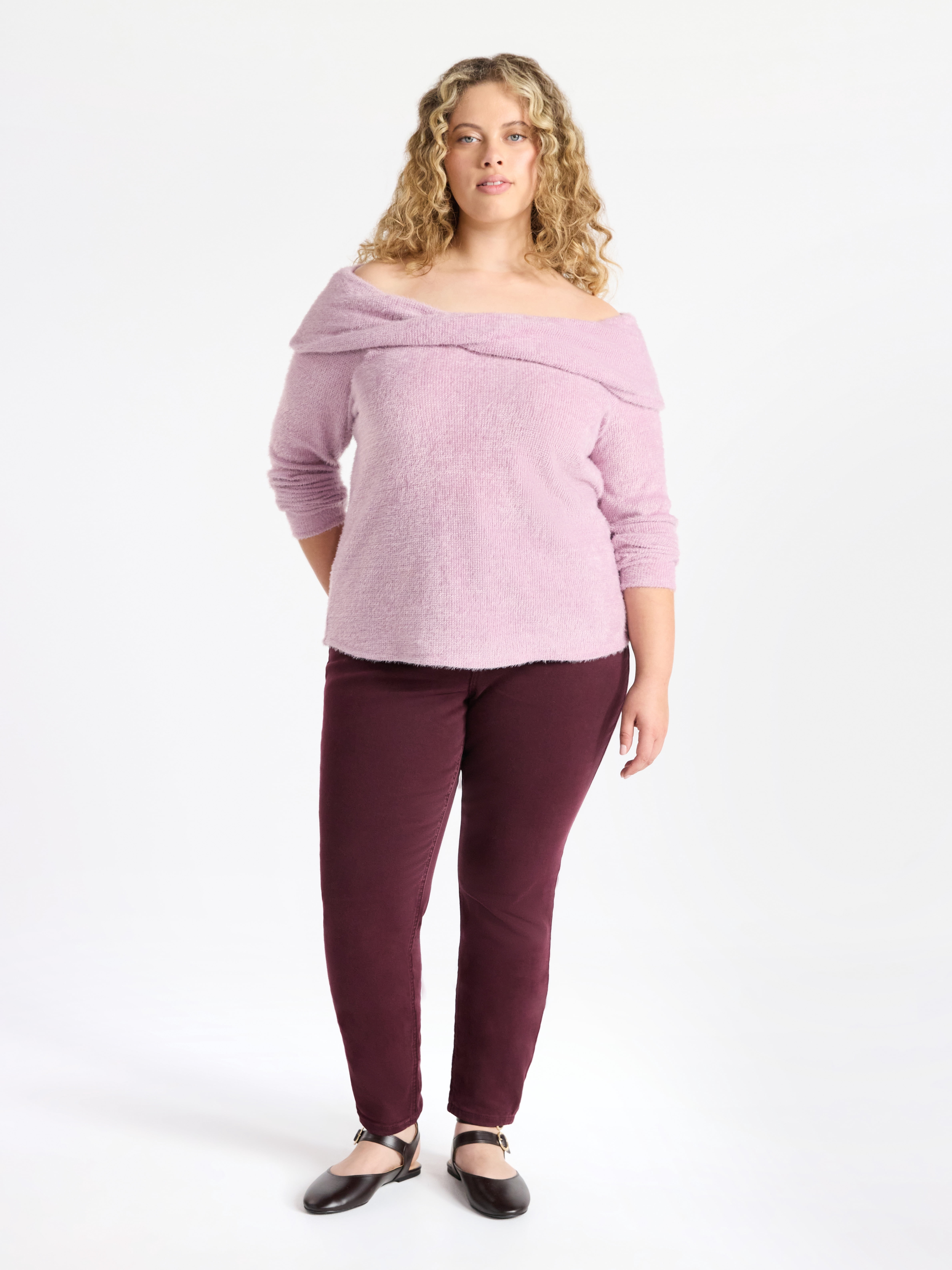 Terra & Sky Women’s Plus Off The Shoulder Eyelash Chenille Top, Sizes 0X-5X