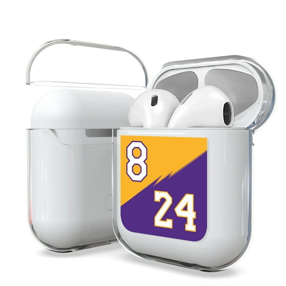 Beyond Cell Transparent Clear Cover Designed for Airpods Charging Case Protection Gen 1 & Gen 2 - Basketball Number Gold 8 & Purple 24