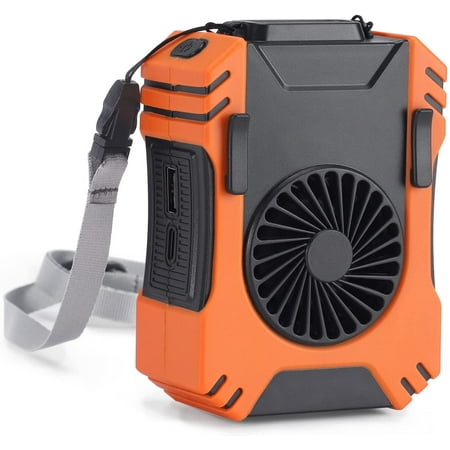 

Waist Clip Necklace Fan Personal Cooling Rechargeable USB Fan 3-Speed 5000mAh Power Bank Spotlight SOS-light