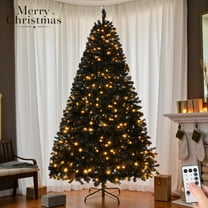 8FT Pre-Lit Black Artificial Christmas Tree with 550 Warm White LEDs, 8 Lighting Modes, Remote Control, Perfect for Holiday Décor