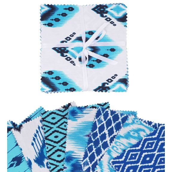 Soimoi Ikat Print Precut 5-inch Cotton Fabric Quilting Squares Charm Pack DIY Patchwork Sewing Craft- Medium Blue