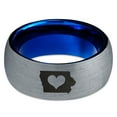 thumbnail image 2 of Tungsten Iowa Hawkeye State Heart Band Ring 8mm Men Women Comfort Fit Blue Dome Brushed Gray Polished, 2 of 4