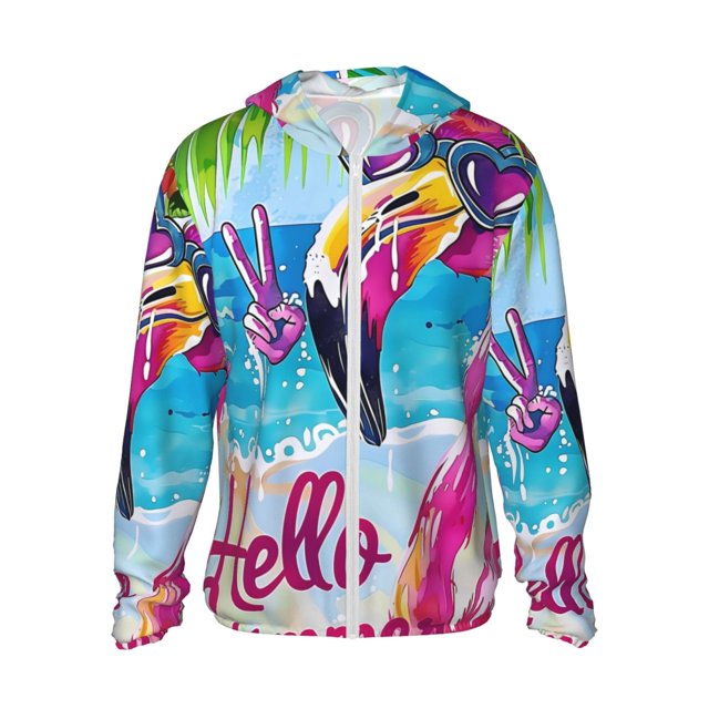 Fotbe Tropical Flamingo Summer Chaqueta con Protección Solar UPF 50+ para Hombre y Mujer, Camisa con Capucha y Bolsillos-XX-Large