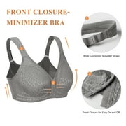 Exerin Women's Front Closure Full Coverage Wirefree Posture Back Plus Size Bra(Grey,44DD)
