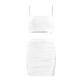 thumbnail image 5 of DHFJKG Skirt Sets For Women Summer 2 Piece Outfits Spaghetti Strap Camisole Crop Top High Rise Ruched Mini Skirts Going Out Holiday Outfit, 5 of 5