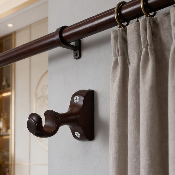 GETAJGHSD Wooden Drapery Rod Brackets, Coffee, Decorative, Strong Support, Easy Mount, for Home 2Pcs