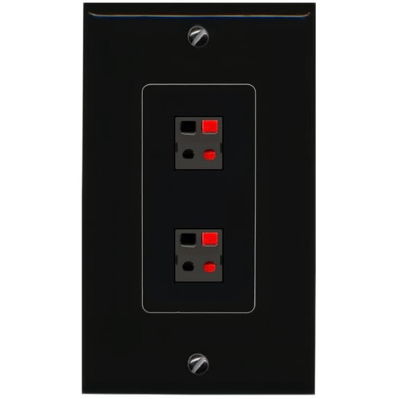 RiteAV 2 Port Speaker Wire Plug Jack Wall Plate - 1 Gang Decorative [Black/Black]