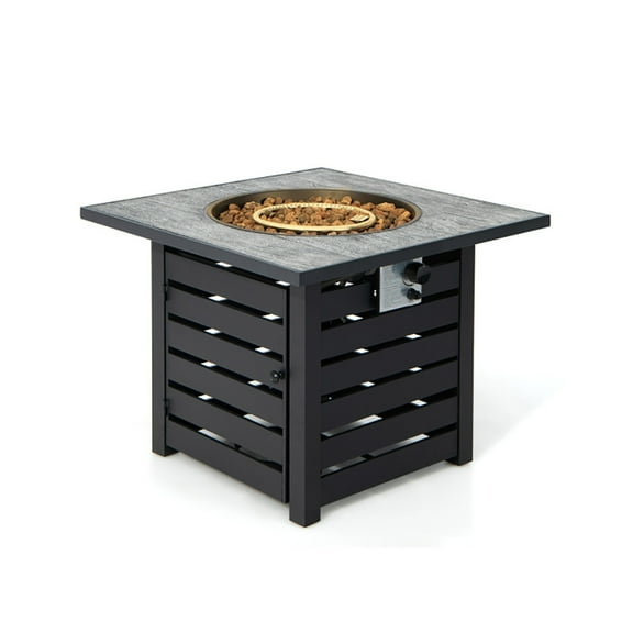 Demifill Square Propane Fire Pit Table, Fire Pit Table with Lava Rocks and Rain Cover, Black