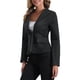 thumbnail image 4 of Chaqueta de mezclilla elástica para mujer INSPIRE CHIC con solapa, un botón y mangas largas, color negro, 4 of 6