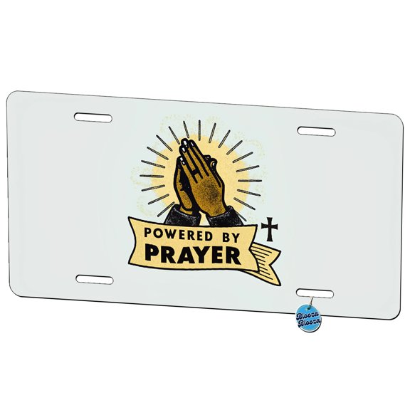 Powered By Prayer Praying Cross Christian Metal Novelty License Plate