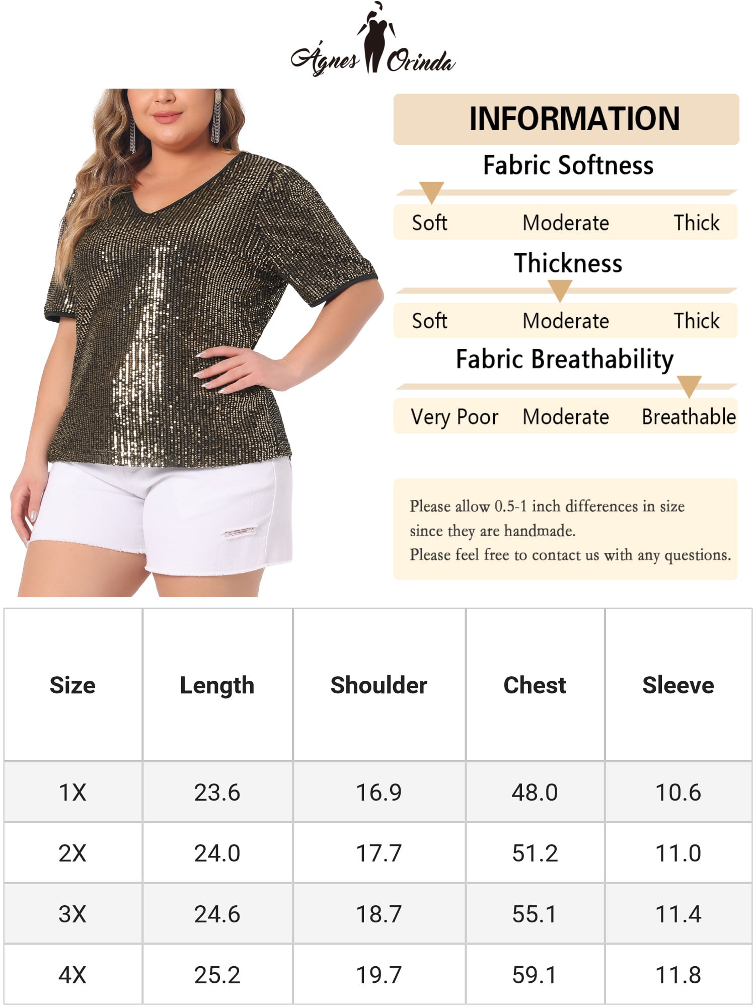 DARING DIVA Women's Plus Sparkly V Neck Short Sleeve Party Tops Blouses 2X Gold