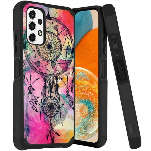 ANJ  Rugged Dual Layered Shockproof Slim Hybrid Case   Tempered Glass Cover Compatible with Samsung Galaxy A23 5G - Colorful Dreamcatcher