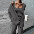 thumbnail image 2 of Women'S 3 Piece Knit Lounge Set Long Sleeve Cardigan Sleeveless Top Pants Sweatsuit Dark Gray 4XL, 2 of 3