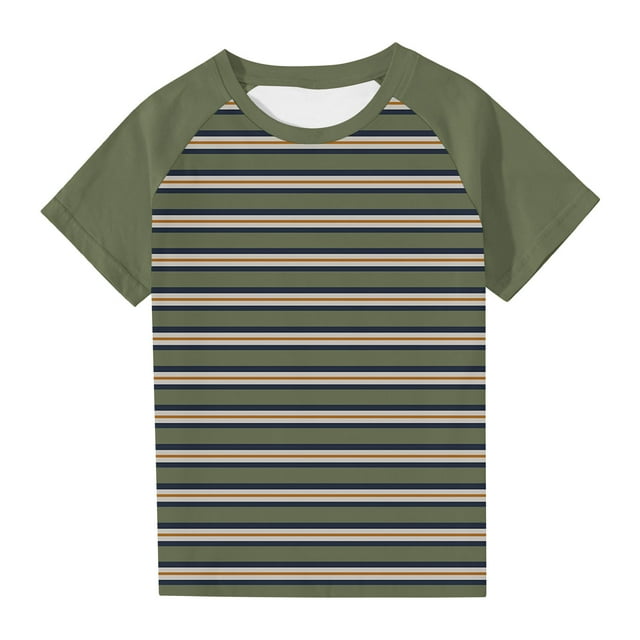 Économies d'Été! SROBPTY T-Shirts à Manches Courtes pour Tout-Petits, Garçons Tout-Petits Mode Col Rond à Rayures Imprimé Manches Courtes Vert Armée, 3 Ans