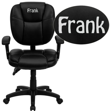 Flash Furniture Personalized Mid-Back Black LeatherSoft Multifunction Pillow Cushioned Ergonomic Task Office Chair with Arms