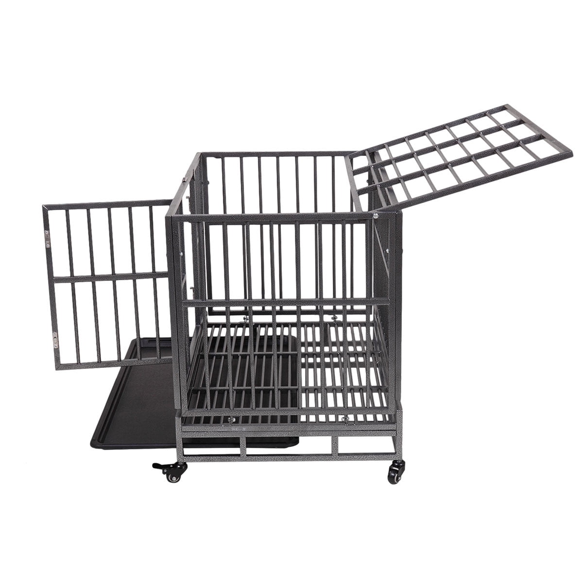 Veryke 37" Dog Crate, Heavy Duty Large Pet Dog Kennel for Small / Large Dogs, Metal Pet Playpen Dog Cage w/ Tray Wheels, Black, Flat Roof Veryke 37" Dog Crate, Heavy Duty Large Pet Dog Kennel for Small / Large Dogs, Metal Pet Playpen Dog Cage w/ Tray Wheels, Black, Flat Roof