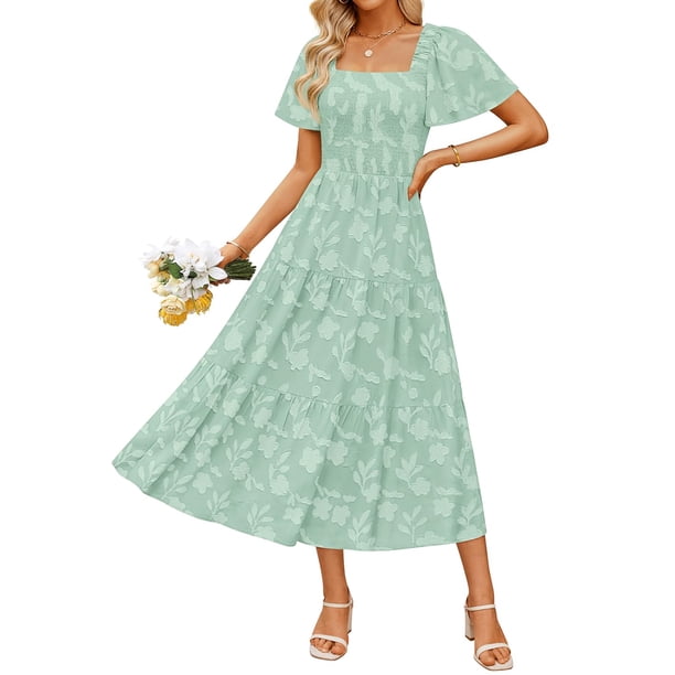 Vestido midi floral boho de verano ZESICA con cuello cuadrado, talla mediana