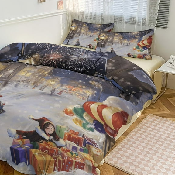 Christmas Tree Elk Snowflakes Bedding Set with Zipper Closure for Girls & Boys