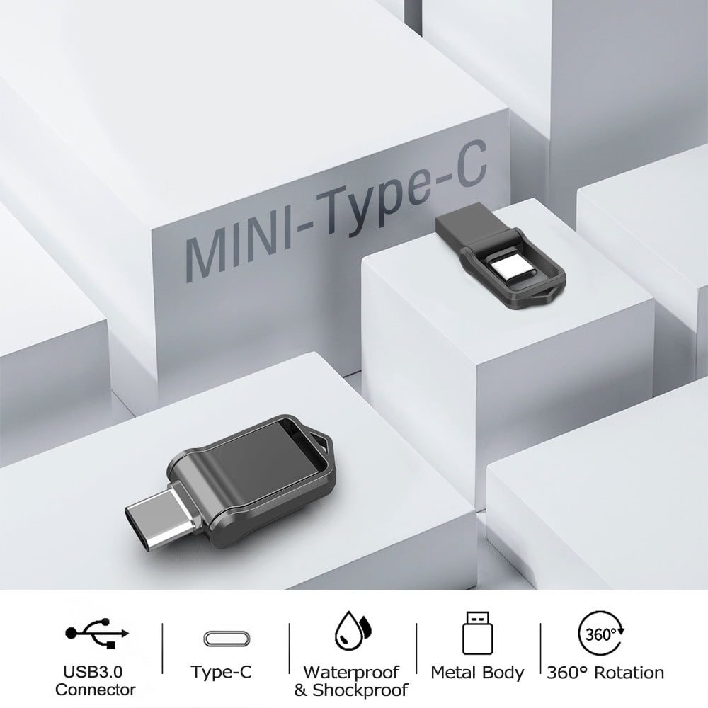 KOOTION 128GB USB 3.0 Type C Flash Drive Dual Port Thumb Drive Mini Pen Drive On the Go OTG Metal Jump Drive Memory Stick, Silver