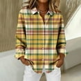 thumbnail image 3 of RYRJJ Button Down Shirts for Women Wrinkle-Free 4 Way Stretch Dress Shirt Classic Plaid Long Sleeve Casual Business Work Blouse(Yellow,L), 3 of 8