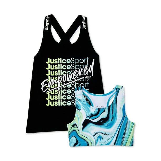 Justice Justice Girls Cross Back Graphic Active Tank Top and Bra, 2