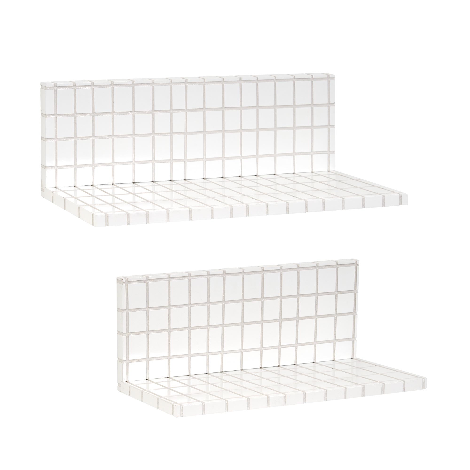 American Art Decor 2pc Stylish Retro Wavey Tile Floating Shelves for Wall & Storage - White