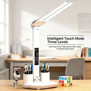 LED Desk Lamp, Dimmable USB Reading Light, Touch-Control with 3 Color Temperature Modes, Foldable Dual-Head Desk lamp, Ideal for Home Offices, Dorm Rooms, Bedside Use, Computers, and Nail Art (White)